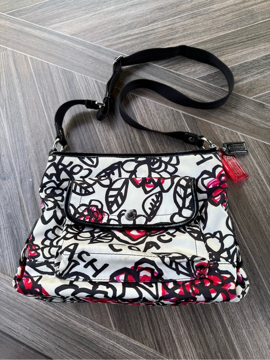 Coach Handbags - Coach Poppy White Floral Graffiti Crossbody with Black & Pink Accents